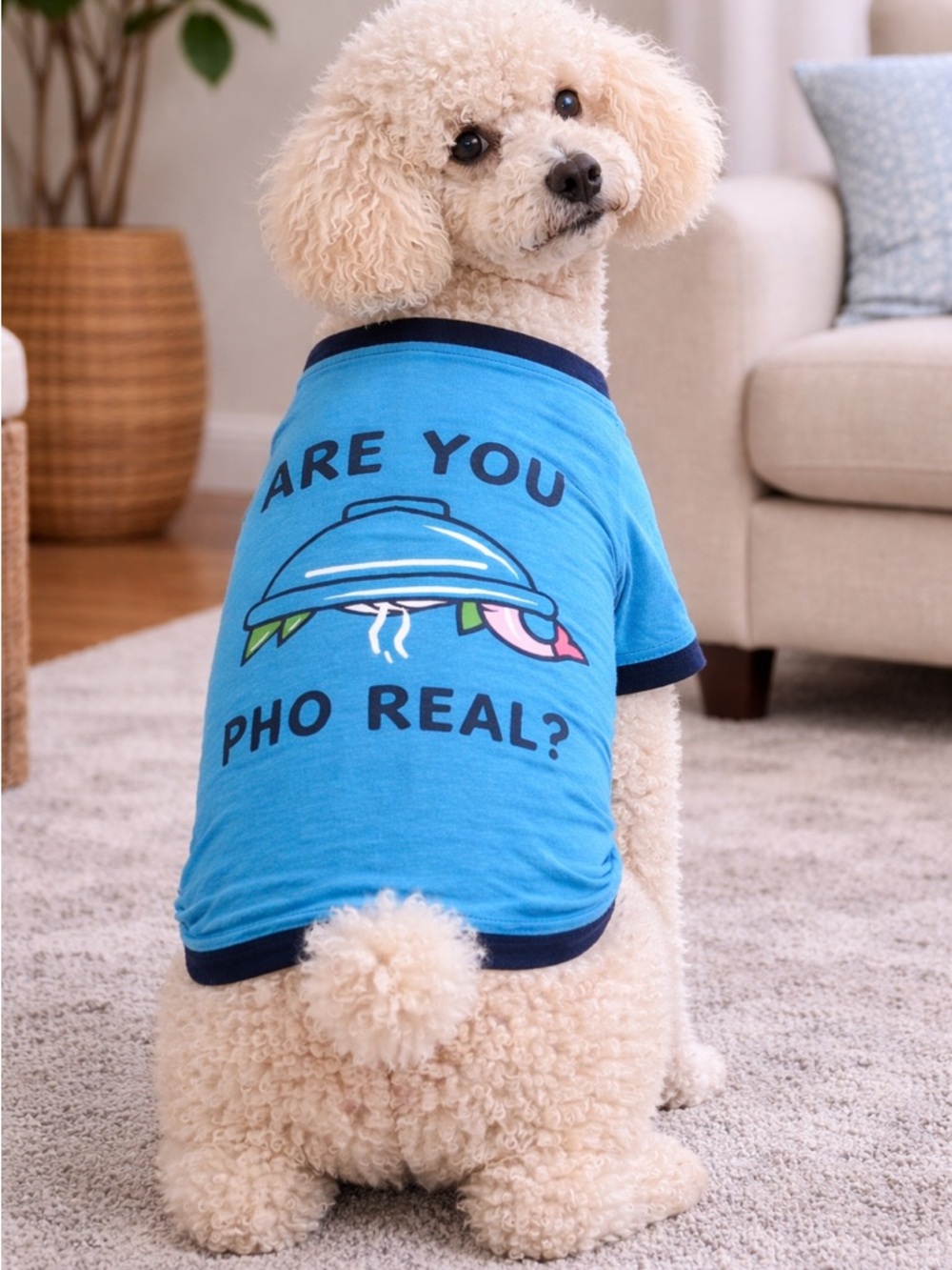 Blue 'Are You Pho Real?' Dog Tee